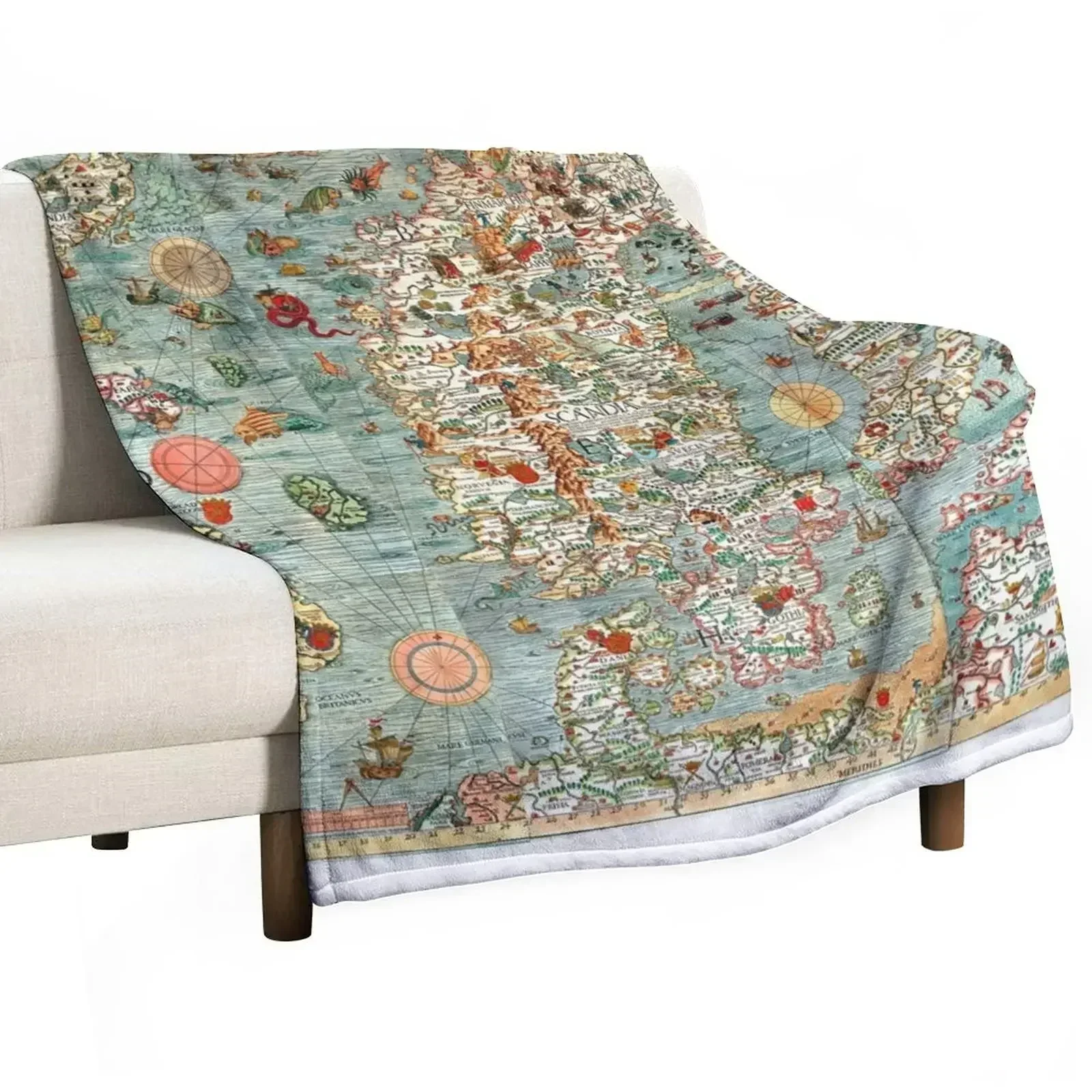 

Carta Marina, map of Scandinavia by Olaus Magnus - 1539 Throw Blanket Custom Giant Sofa Furrys Vintage Blankets