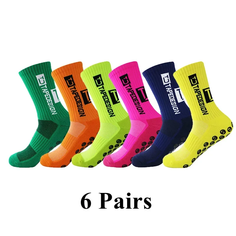 6Pairs/Lot New ANTI SLIP Tapedesign Football Socks Mid Calf Non-Slip Soccer Sport Cycling Sports Mens Sock EU38-44