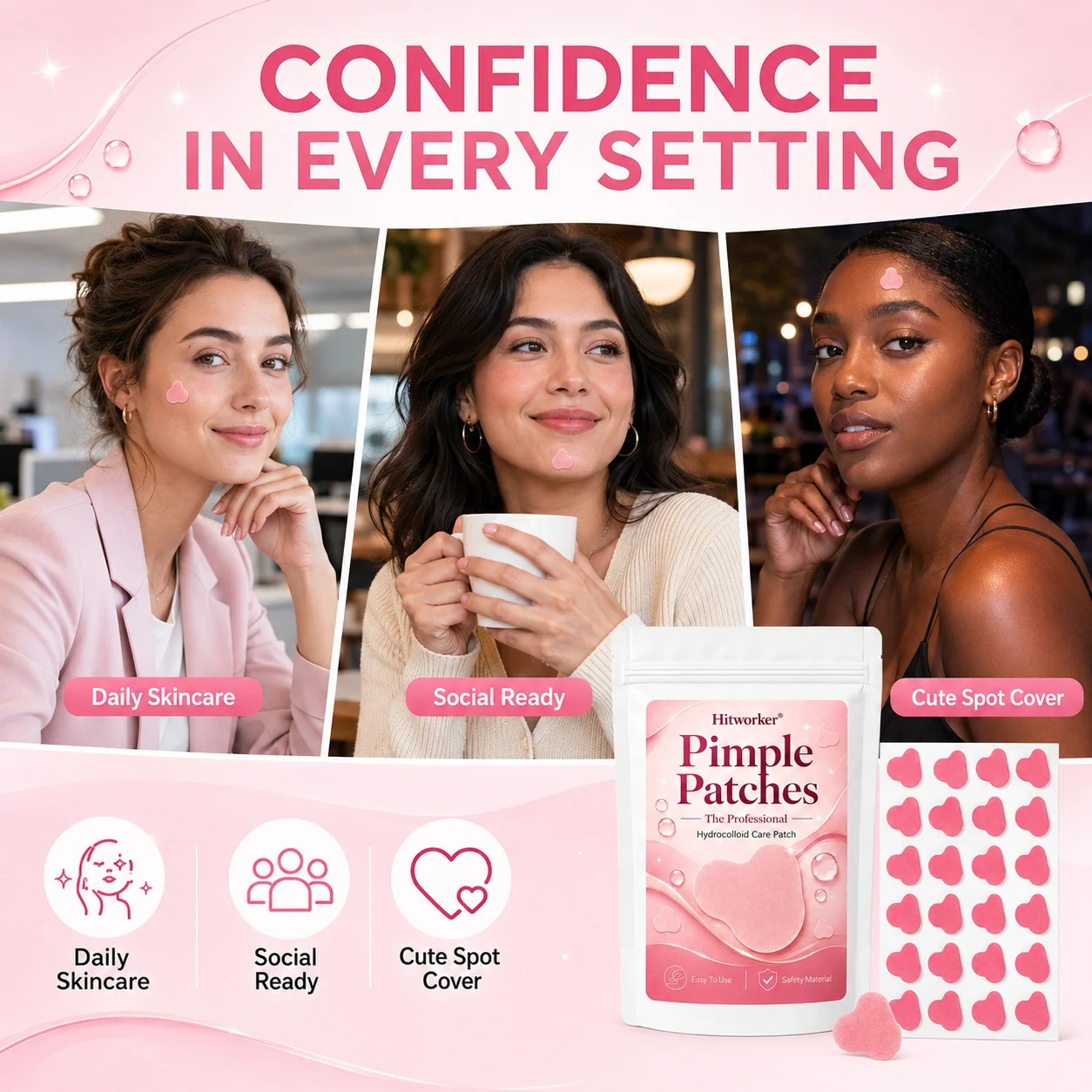 Pink Hydrocolloid Pimple Patches Cute Cloud Shaped Acne Spot Stickers Ultra-Thin Blemish Cover for Daily Skincare - view 4