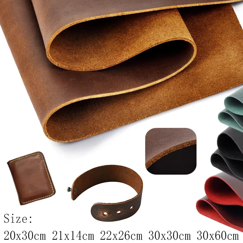 1Pcs Crazy Horse Pull-Up Leather, Oil Tanned Cowhide 2mm Thick for DIY Craft Leatherworking, Choice of Size & Color