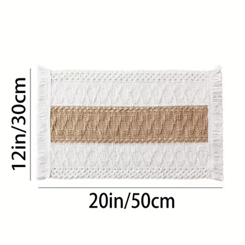 6pcs Random Bohemian style farmhouse linen tablecloth with tassel and cotton blend, used for restaurant and bedroom decoration