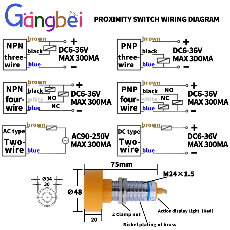 SC-3025A B C  Proximity switch SC-3025 PNP NPN three wire DC6-36V AC90-250V normally open 25mm