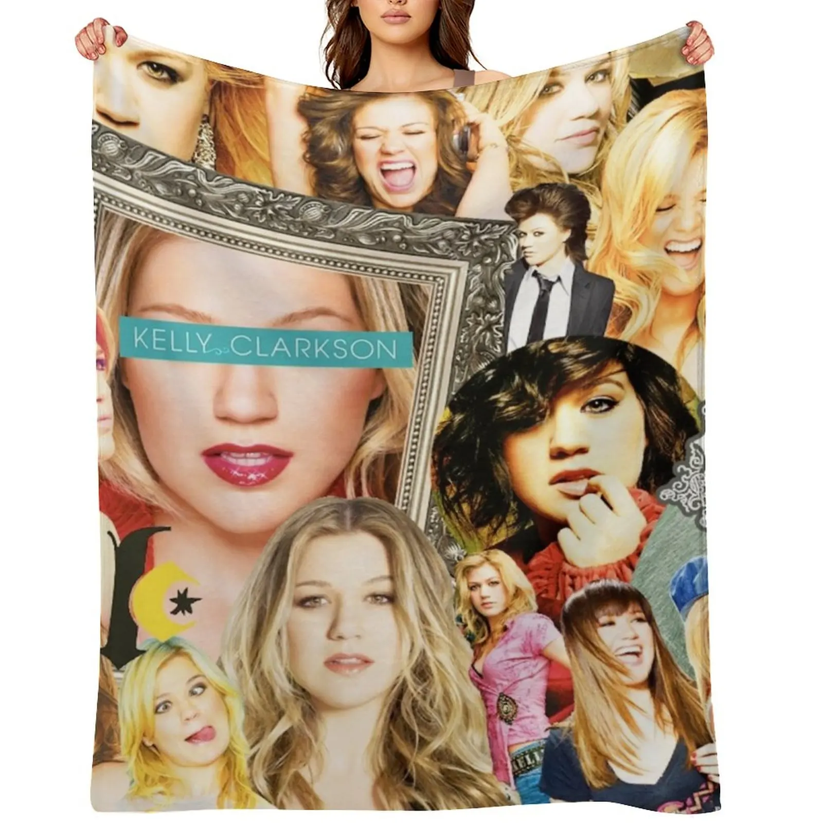 

kelly clarkson collage Throw Blanket Summer Decorative Sofas Fashion Sofas Picnic Blankets