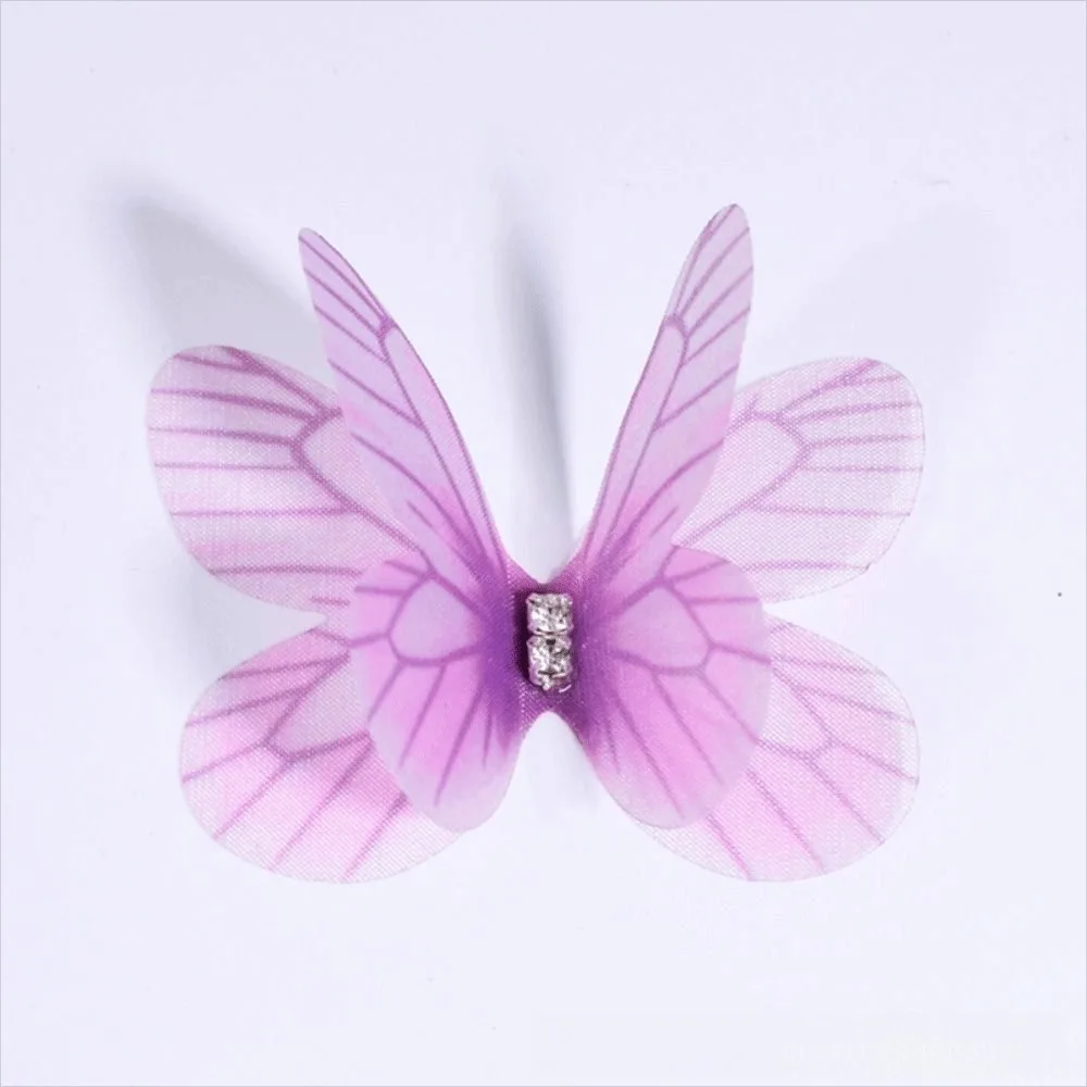 50Pcs 3D Organza Fabric Butterfly Appliques Colorful Rhinestone Chiffon Butterfly Embroidered Patches Double-layer Translucent