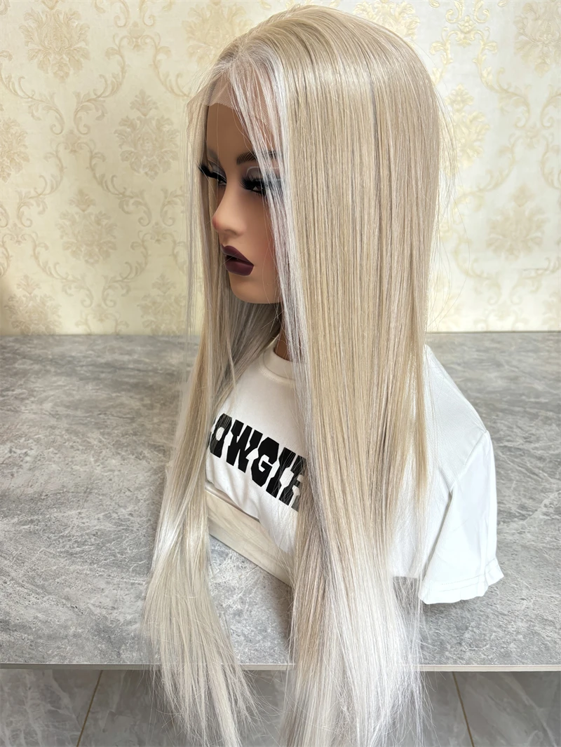 Silky Straight Synthetic Hair Wigs Ombre Honey White Blonde Colored Lace Frontal Wigs 13x4 Transparent Party Wig Sale for Women