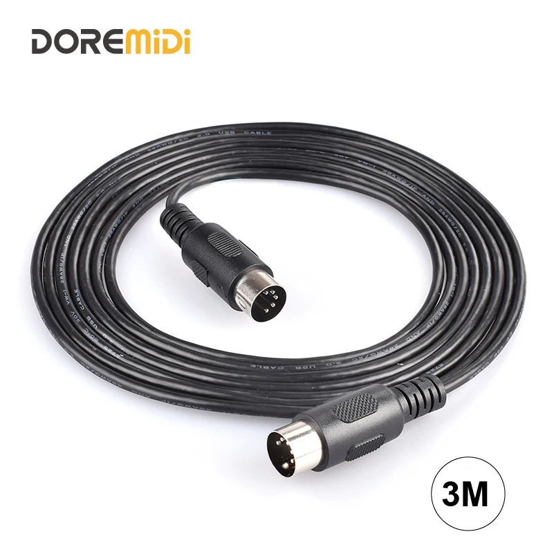 DOREMIDi MIDI Cable Male to Male 5 Pin DIN Plug Black 3m/1.5m