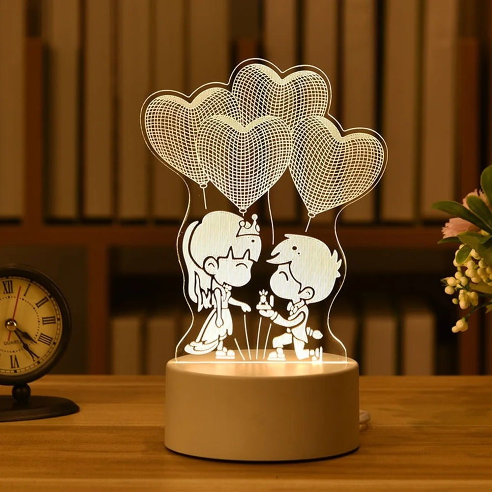 3D Night Light para meninos e meninas, lâmpada de mesa, feriado, presente do dia dos namorados, casamento, decorativo, quarto, mesa de cabeceira,