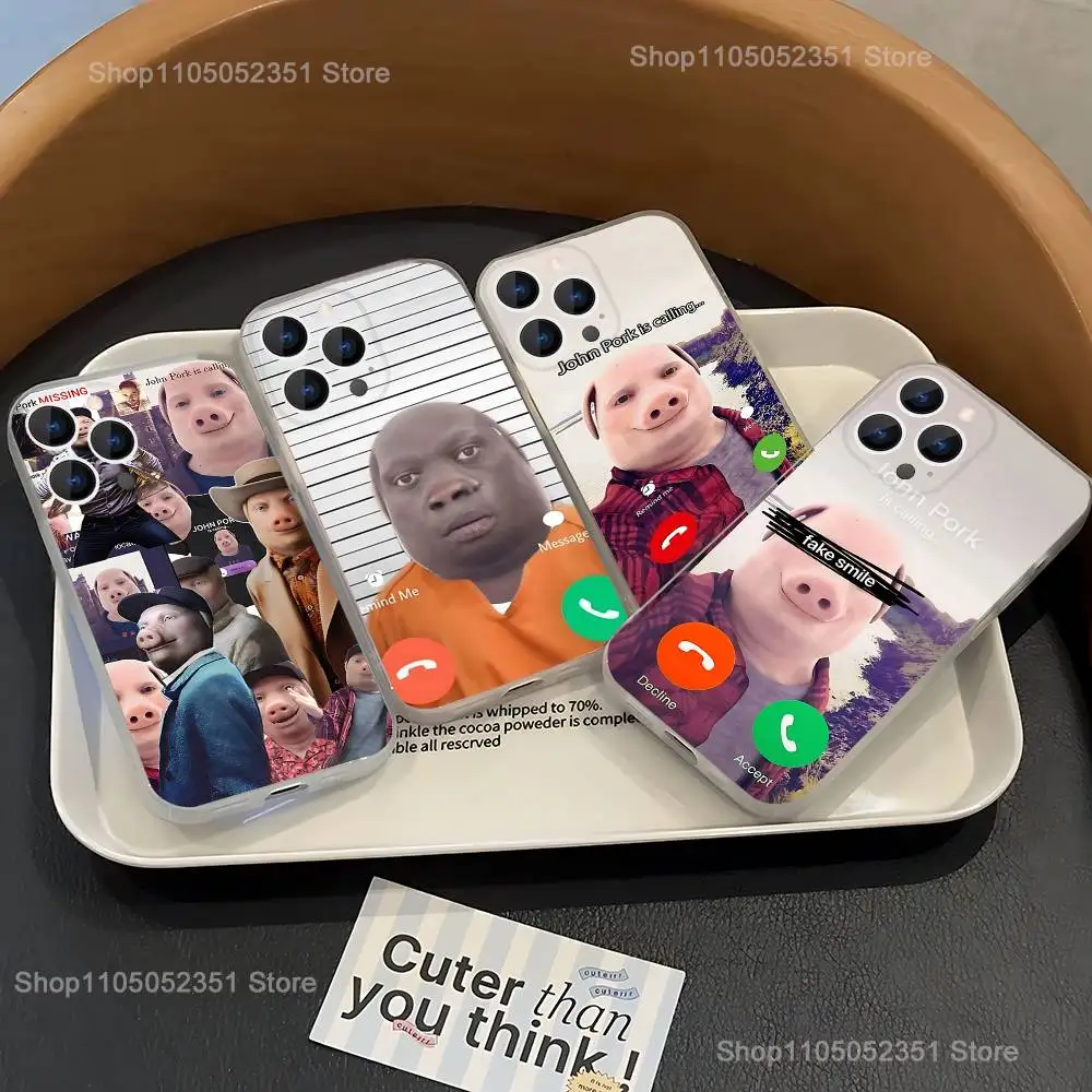 

John Pork is Calling Answer Call Phone Case For iPhone 16,15,14,13,12,11 Pro,Max,Plus,X,XS,XR,SE,Mini Transparent Silicone Soft