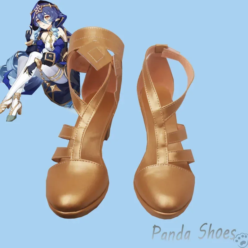 Genshinimpact Layla Cosplay Shoes Anime Game Cos Golden Clogs Boots Layla Cosplay Costume Prop Shoes for Con Halloween Party