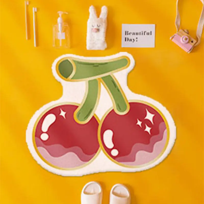 Cute Cherry Carpet Bathroom Absorbent Floor Mat Bathroom Door Mat Toilet Door Non-slip Mat Bathroom Door Mat