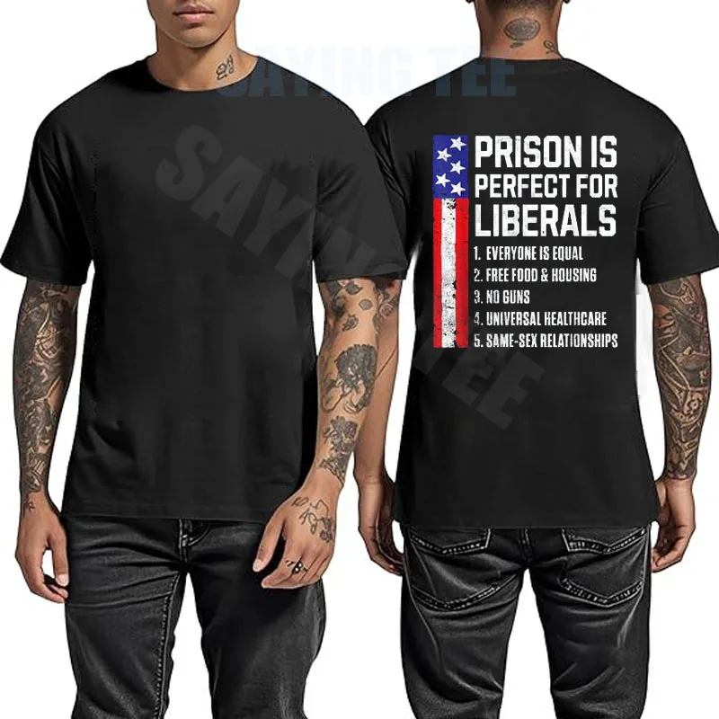 T-Shirt „Prison Is Perfect for Liberals“ Y2k US Amerikanische Flagge Witz Sarkastischer Spruch Neuheit Geschenk Herrenmode Streetwear Oberteile – Detail 3