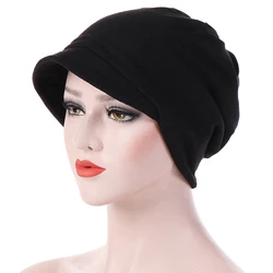 Fashion Hat Women Solid Casual Plait India Hat Muslim Ruffle Cancer Chemo Hat Short Brim Scarf Turban Head Wrap Cap