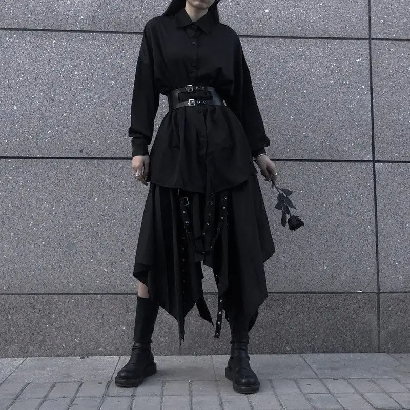 

Spring Skirt Women's Shirt High Waist Irregular Yamamoto Clothing Design Sense Dark Style Long Retro