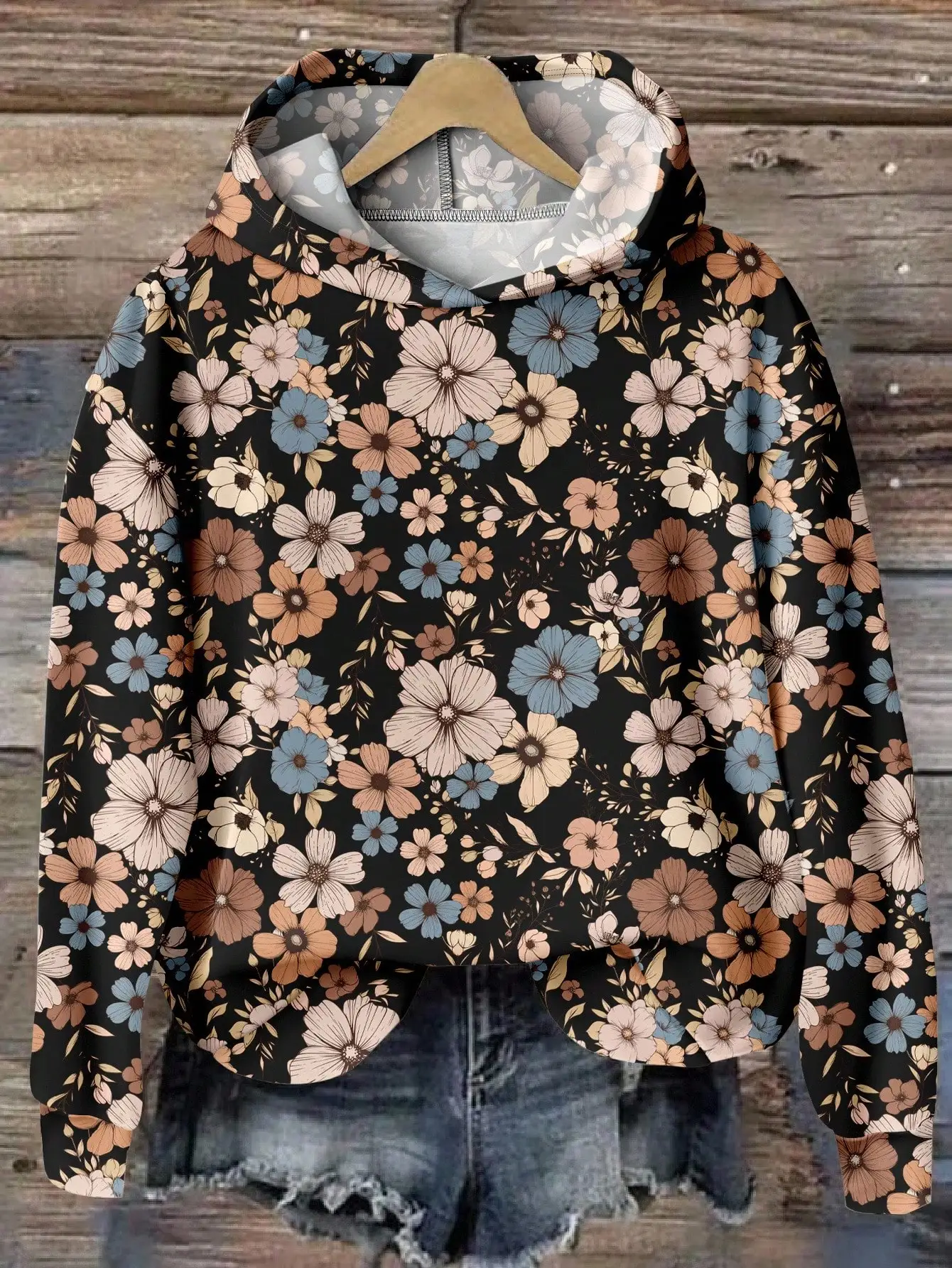 

Женская толстовка свободного кроя с цветочным принтом – винтажный стиль, повседневная одежда для осени и зимы