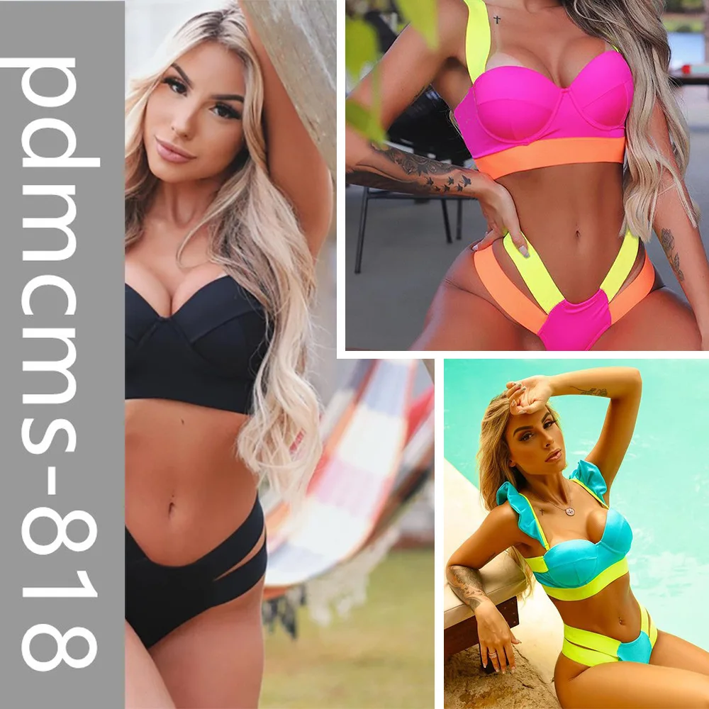 

Summer wish steel belt bikini, solid color plate with multi-color split bikini 2025 new