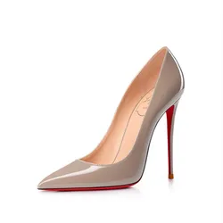 HLTINO Naked Gray Red Bottom Shoes Super Sexy 12cm/4.75Inch High Heel Dress Shoes Shallow Pointed Toe for Autumn Spring Summer