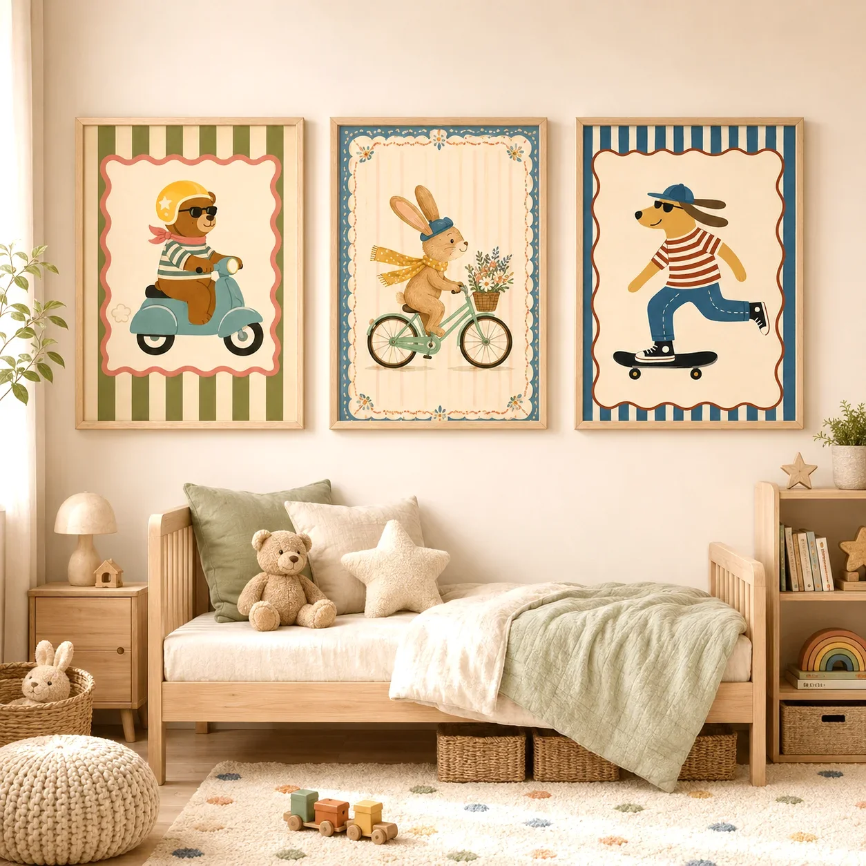 Frameless canvas paintings,Skateboarding Dachshund Wall Art, Whimsical Dog Canvas Print, Funny Cartoon Animal Poster, Kids Bedro