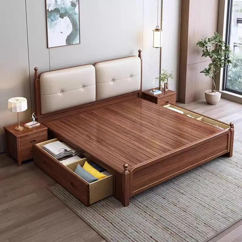 Medieval style, American solid wood bed 1.5 meters, single 1.8 meters, master bedroom double, solid wood soft bag, storage model