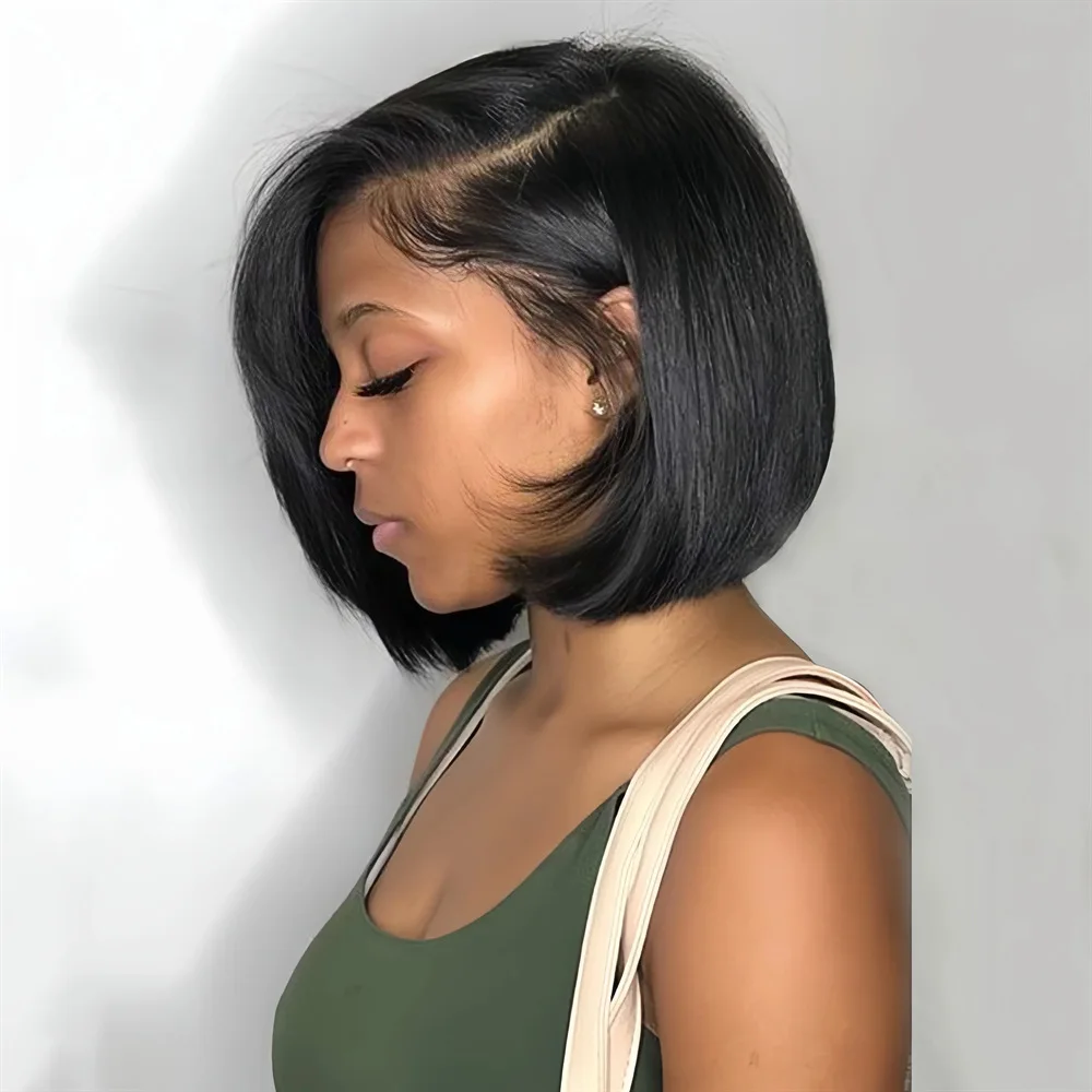 Best-selling synthetic fiber wig female side part bobo short straight hair fashion black high temperature silk full head cover image 5