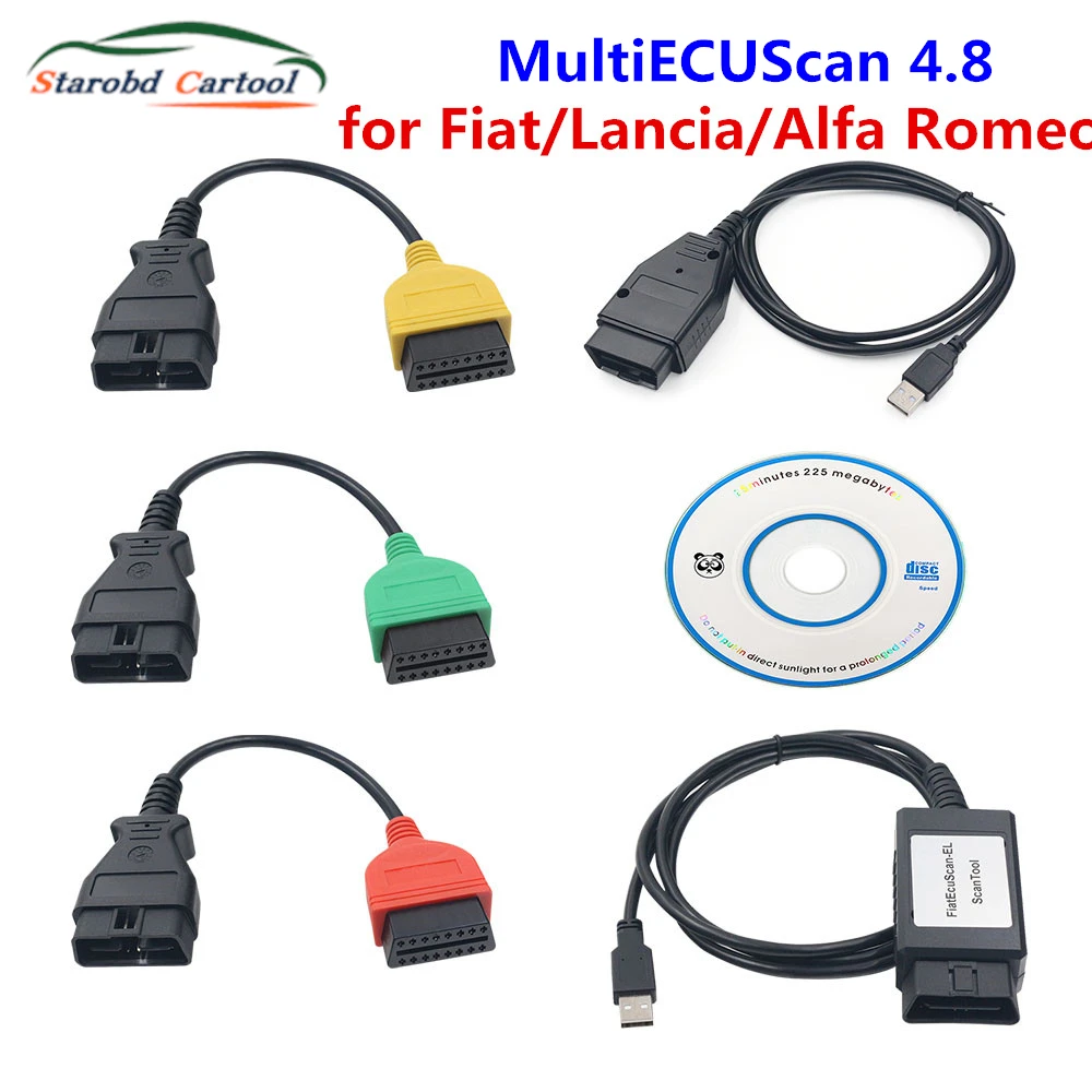 V4.8 for Fiat ECU Scanner FiatECUScan MultiECUScan 4.8 for Fiat for Alfa Romeo for Lancia Car OBD2 Diagnostic Cables Adapters