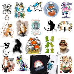 Butterfly Foxes Heat Transfer Vinyl Patch Cute Owl Dinosaur Patches Clothing DIY T-shirt Applique Iron On Stickers Thermal Press