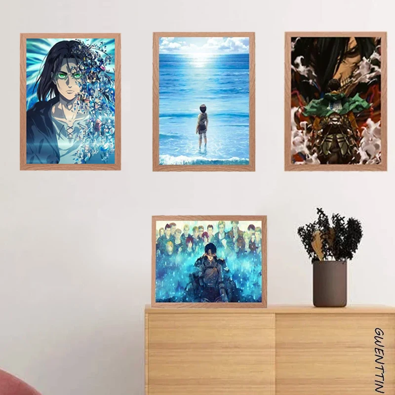 Pintura de luz de pared de animación japonesa Attack on Titan, adornos de marco de fotos, lámpara de noche de escritorio LED, decoración de dormitorio, regalos de dibujos animados