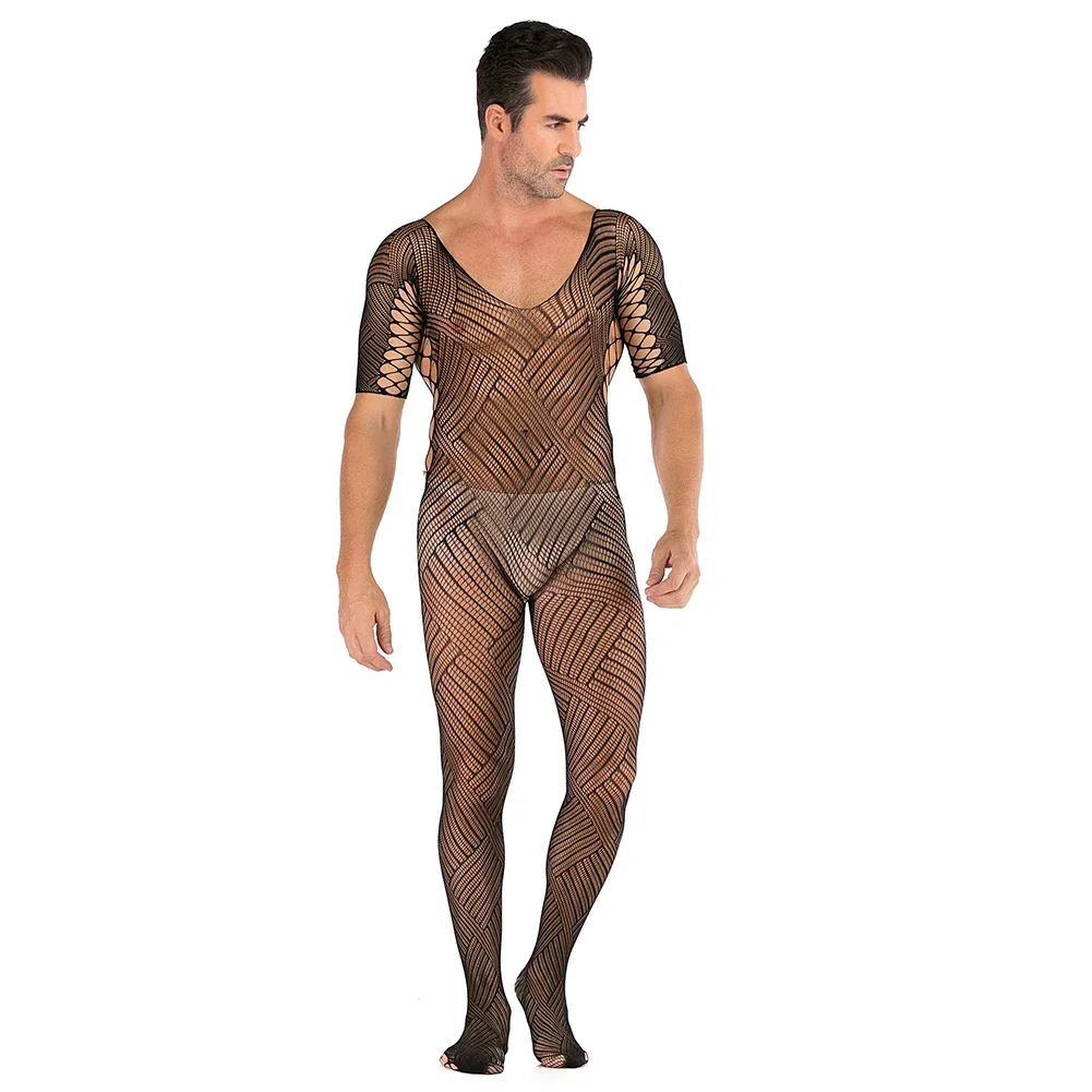 

Sexy Men Sissy Jumpsuit Fishnet Pantyhose Dance Hollow Clubwear Full Body Stockings Gay Man Seduction Bodysuit Erotic Lingerie