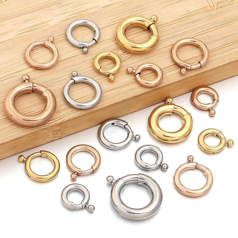2 uds. De cierres de resorte de acero inoxidable, ganchos de cierre de anillo redondo, conectores de hebilla para hacer joyería DIY, accesorios para collar y pulsera