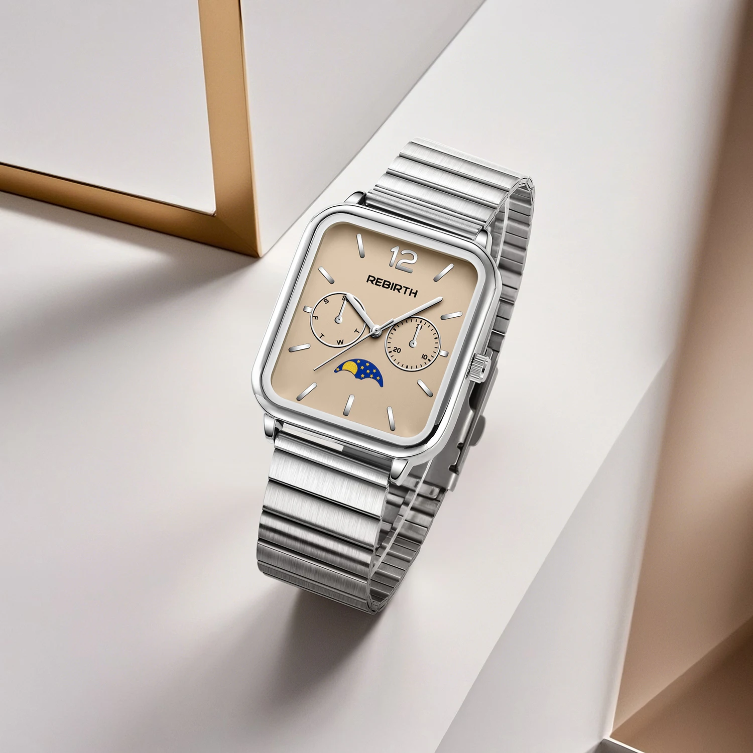 ساعة كوارتز بسيطة بحزام من الفولاذ المقاوم للصدأ مربعة عصرية للجنسين مناسبة للارتداء اليومي