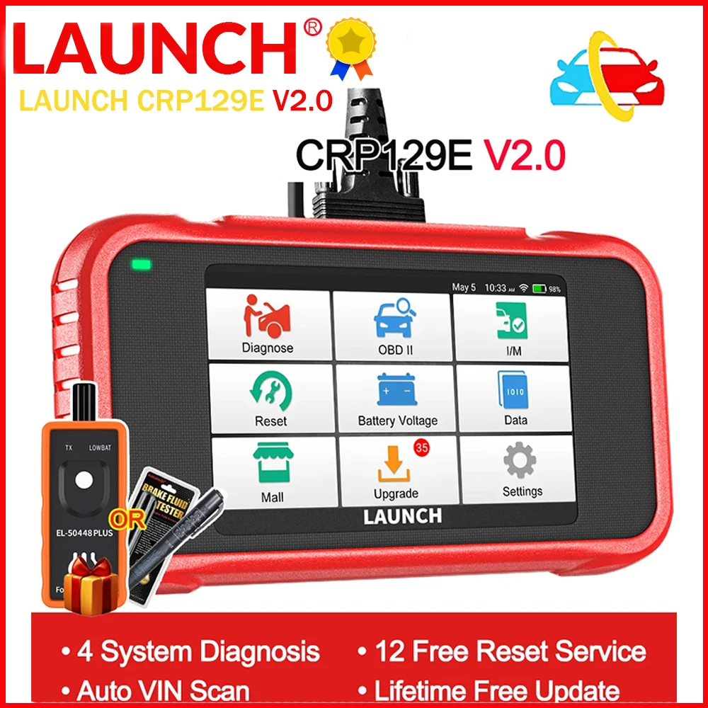 LAUNCH X431 CRP129E V2.0 ABS/SRS/TCM/ENG Diagnostic Tool Oil/EPB/TPMS/SAS/BMS/Throttle/Injector Service Free Update PK CRP129X