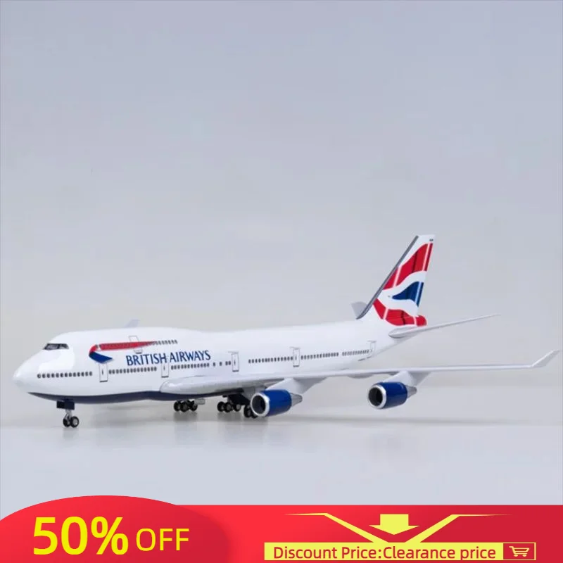 

New 47cm 1/150 Scale B747 British Airways Aircraft Airplane Model Toys with Light and Wheel Diecast Resin Alloy Plane Home Decor