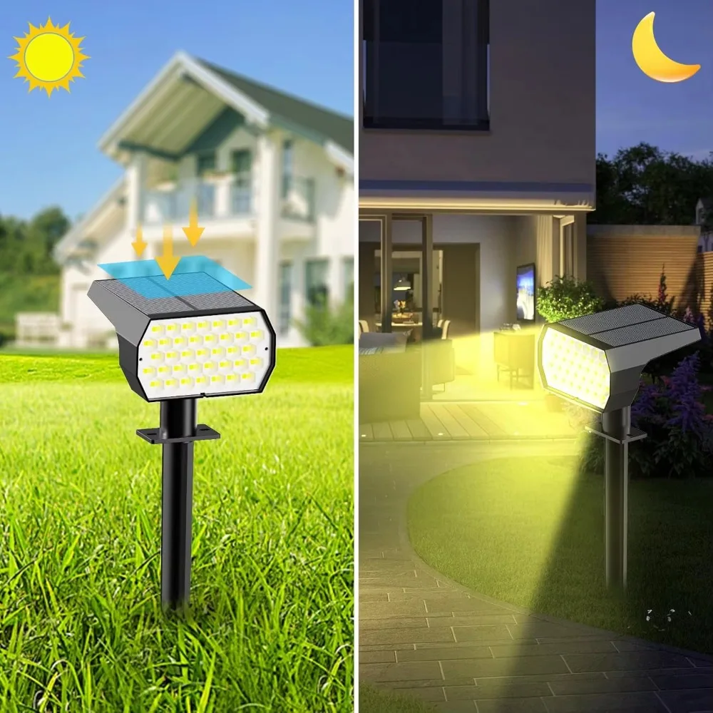 ‌74 LED Solar Spot Lights Outdoor, 3 Colors IP65 Waterproof, 2-in-1 Landscape Lighting for Yard/Garden/Pathway