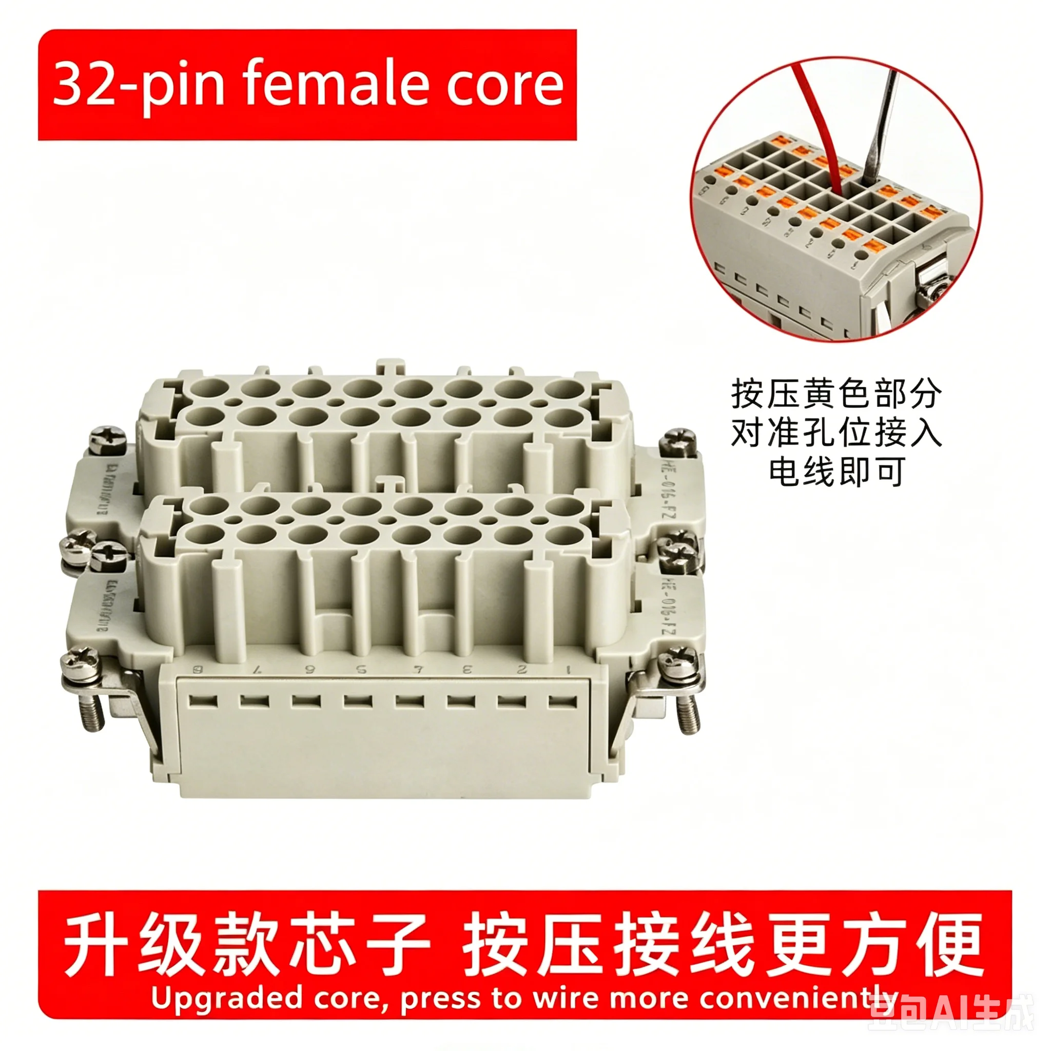 1pcs HDC-HE-032-M HE-032-FZ Heavy-Duty Connector Rectangular Industrial Aviation Plug Spring Clip Crimp Quick Wiring