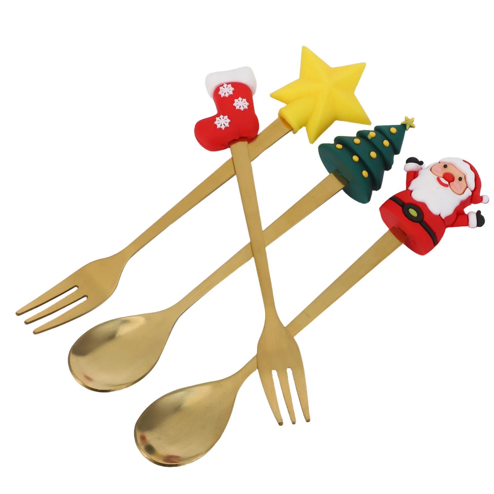 

1Set Stainless Steel Christmas Cutlery Set Rustproof Dessert Fork Coffee Stirring Mixing Spoons Long Handle Flatware for Home