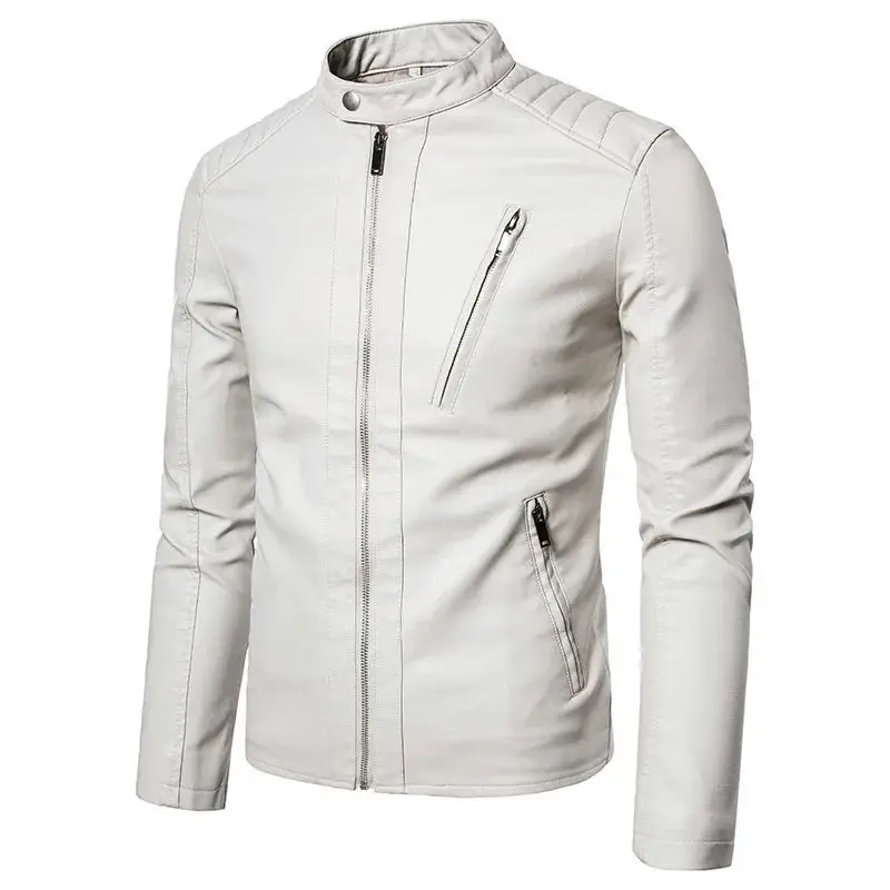 2023 Men's Casual Jacket Korean Version Slim Fit Leather Coat Long Length Youthful Vitality Style Simulated Leather Jacket