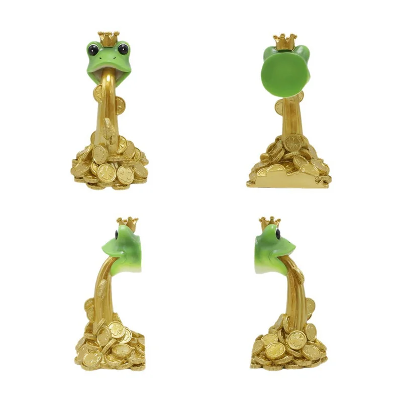 Crown Frog Spitting Gold Coin Figurines Lucky Wealth Ornament Decor Home Office Housewarming Gifts Home Decor