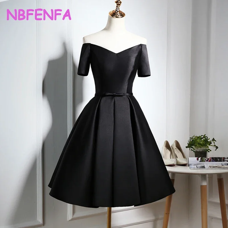 

NBFENFA 2024 Summer New Sexy V-neck Black Evening Dresses Puffy Skirt Slim Fit Short Gown Birthday Party Dress Vestidos De Noche