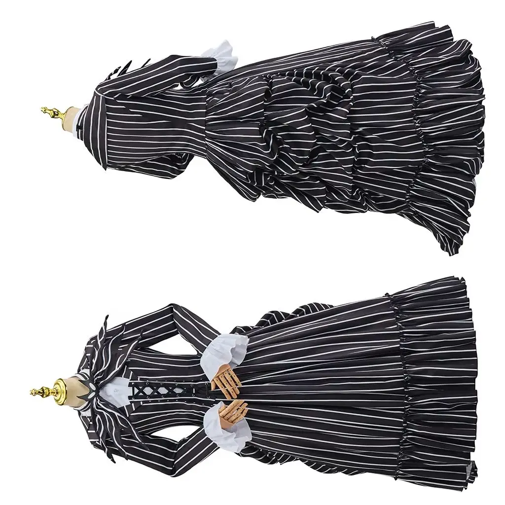 

Movie Jack Cosplay Skellington Costume Women Gothic Steampunk Black Striped Rococo Dress Halloween Christmas Ball Gown