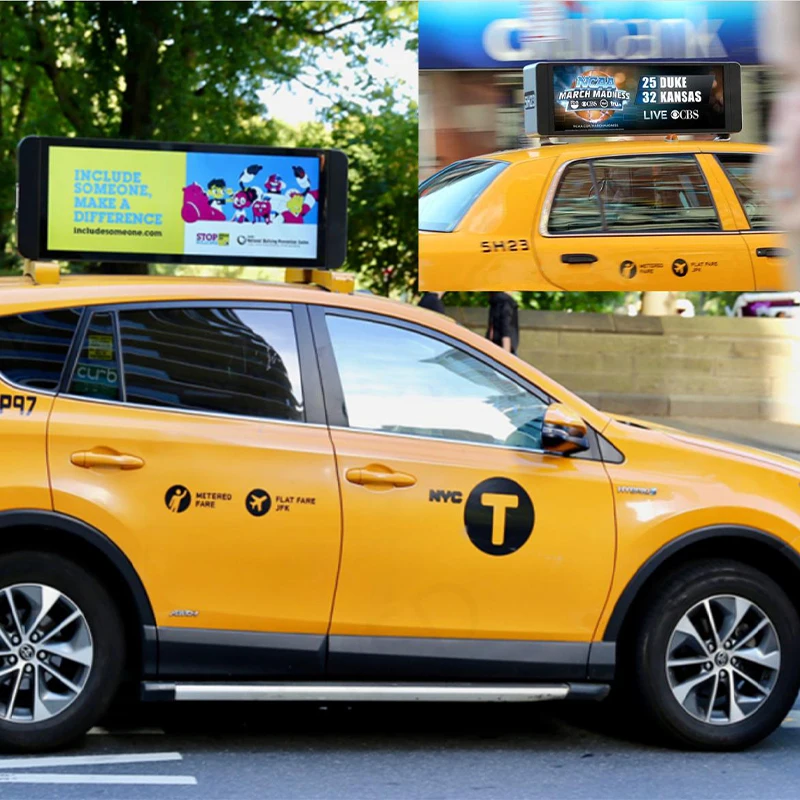 P2.5 مقاوم للماء شاشة الإعلان في الهواء الطلق سيارة أجرة شاشة Led علوية 4G واي فاي التحكم سيارة أجرة Led عرض شاشة سقف السيارة العلوي