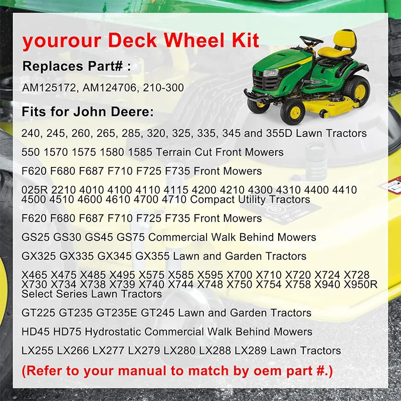 Deck Wheel Kit 4PCS Compatible with John Deere 48\