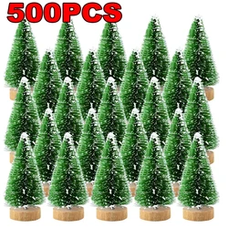 10-500Pcs Mini Christmas Tree Ornament Small Artificial Pine Sisal Snow Landscape Xmas Trees Christmas Tabletop Party Decor Gift