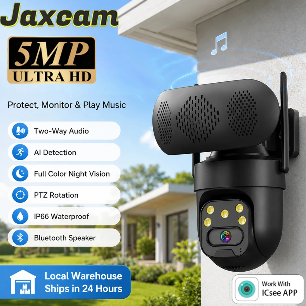 ICSee 5MP Outdoor PTZ IP Security Camera Smart Human Auto Tracking Two-Way Audio Loudspeaker Full Color Night Vision CCTV Cam