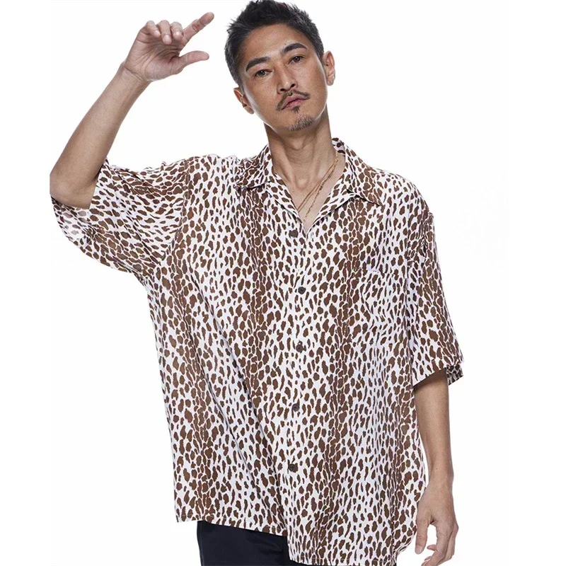 

24ss Casual Hawaiian Shirts High Quality Leopard Print Spots Oversized Short Sleeve Shirts