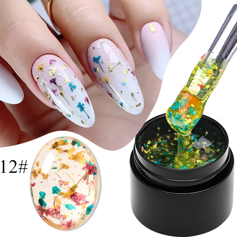 MEET ACROSS 5ml Colorful Flower Fairy Gel Nail Polish Purple Pink Natural Dried Flower Gel Semi Permanent UV Varnish Nails Art