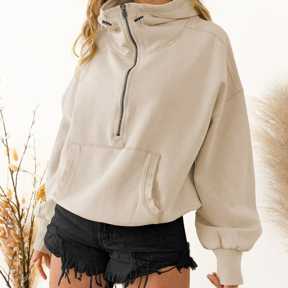 

Oversize Sweatshirt Women'S Cotton Hoodie Zipper Drawstring Long Sleeve Top Casual Streetwear Harajuku Pullovers Clothing Female