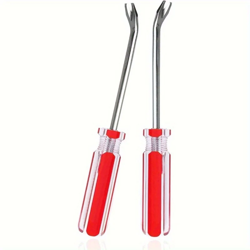 Upholstery Staple Remover Tool V-Tip Nail & Rivet Puller with Red Transparent Handle Metal Construction Furniture Tack Lifting