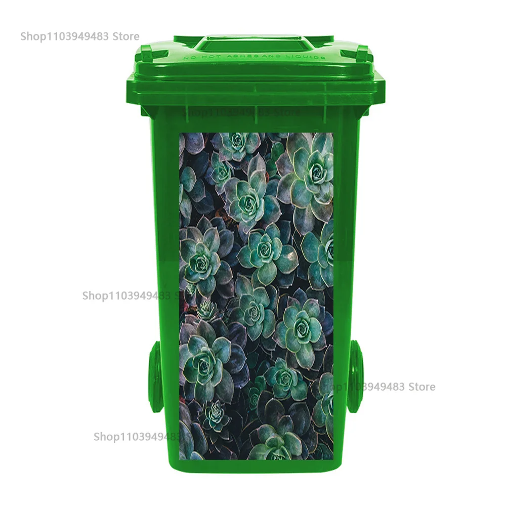 Flowering Plant Trash Can Mural Self-adhesive Waterproof Stickers Recycling Environmentally Friendly Wheelie Bin Art Decals