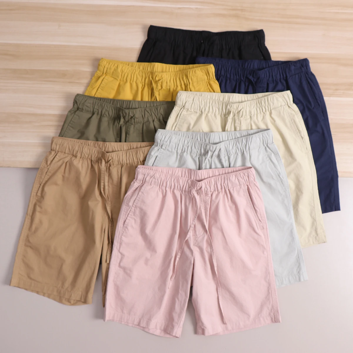 

Summer Thin Cotton 100 Men's Casual Shorts Five-Quarter Loose Straight Leg Elastic Waist Drawstring Loose Fit Basic Versatile...
