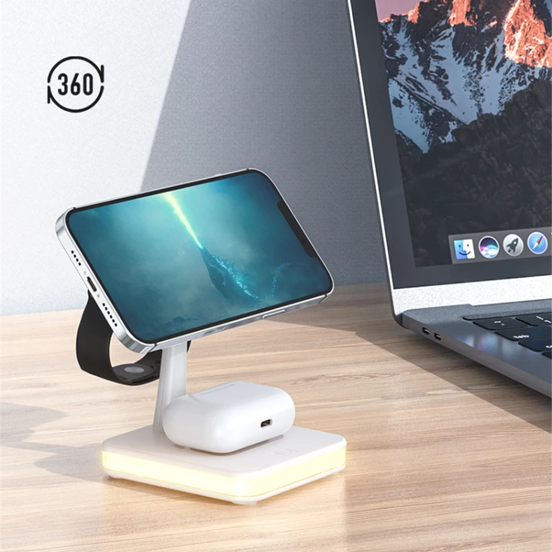 حامل شاحن لاسلكي مغناطيسي لـ iPhone ، محطة قفص الاتهام للشحن السريع ، 30 واط ، 3 في 1 ، 12 ، 13 ، 14 ، 15 Pro Max ، Airpods ، Apple Watch ، 8 ، 7 ، 6 ، 5