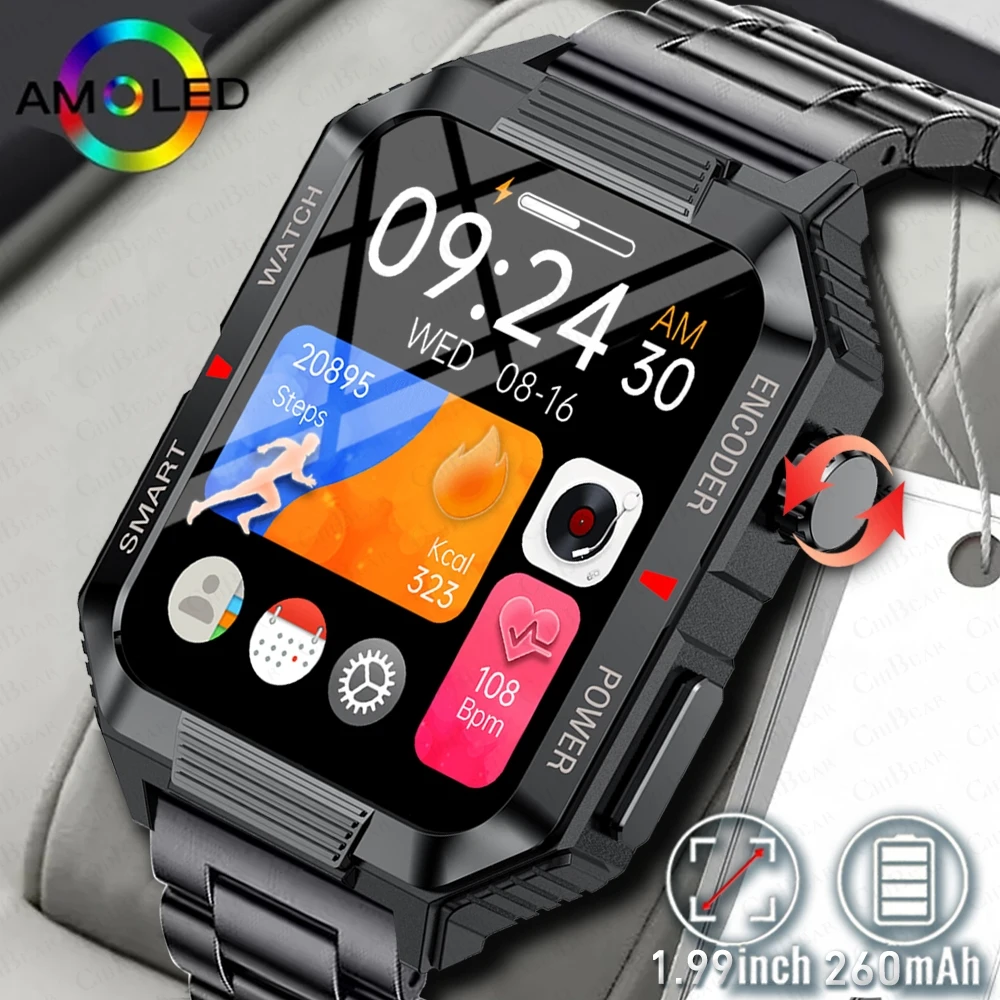 

2024 New Military Bluetooth Call Smart Watch Men 1.99" Sports Fitness Bracelet Waterproof Voice Assistant Smartwatches For Men